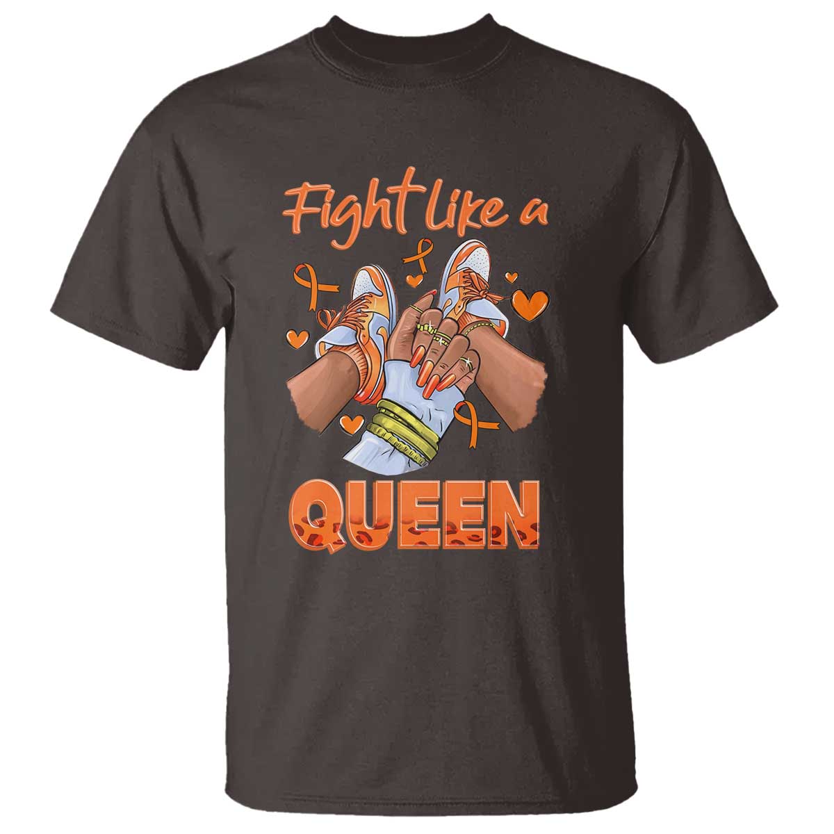 Multiple Sclerosis Awareness T Shirt Orange Ribbon Fight MS Like A Queen TS10 Dark Chocolate Print Your Wear