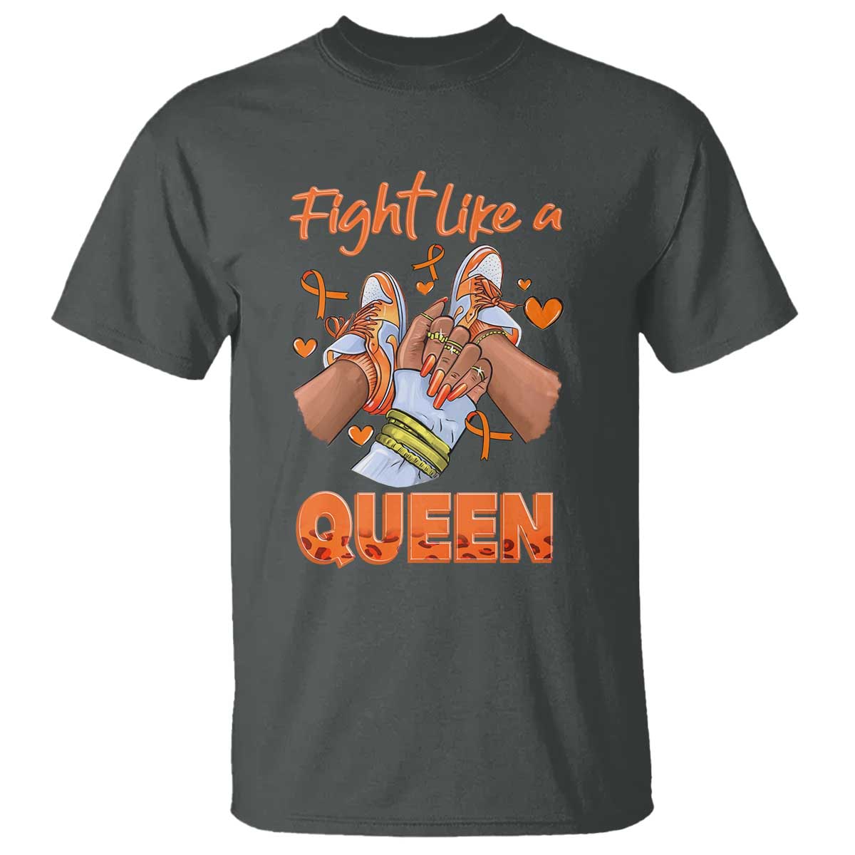 Multiple Sclerosis Awareness T Shirt Orange Ribbon Fight MS Like A Queen TS10 Dark Heather Print Your Wear