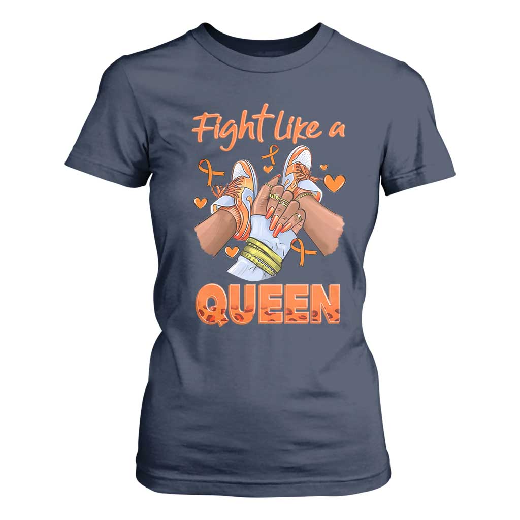 Multiple Sclerosis Awareness T Shirt For Women Orange Ribbon Fight MS Like A Queen TS10 Navy Print Your Wear