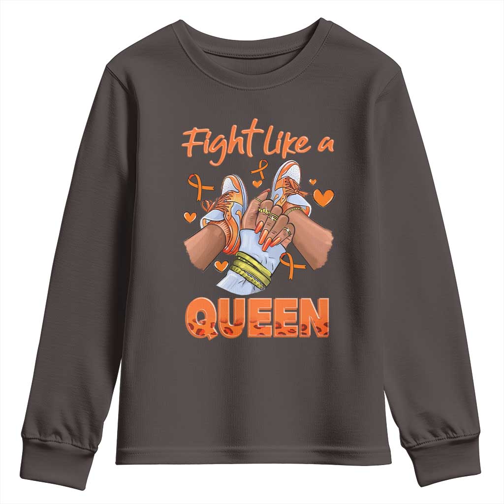 Multiple Sclerosis Awareness Youth Sweatshirt Orange Ribbon Fight MS Like A Queen TS10 Dark Chocolate Print Your Wear