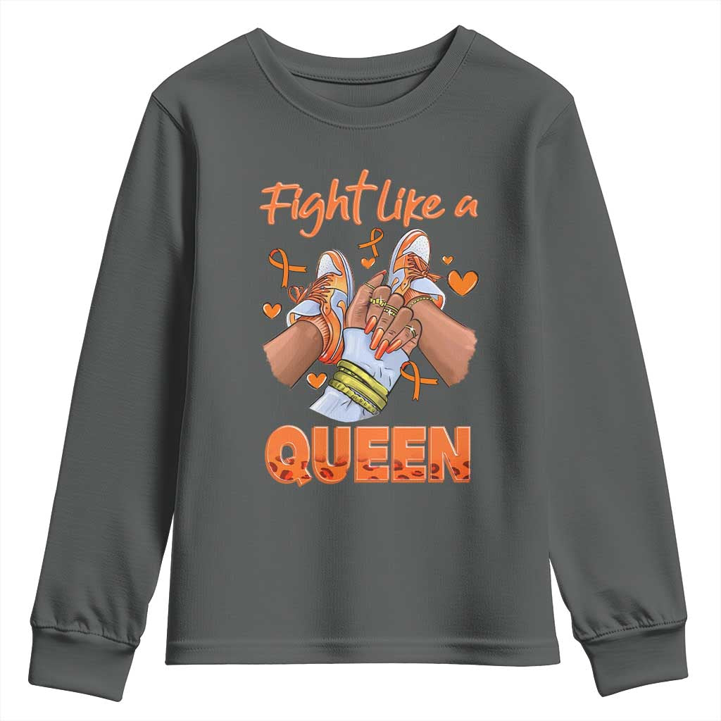 Multiple Sclerosis Awareness Youth Sweatshirt Orange Ribbon Fight MS Like A Queen TS10 Dark Heather Print Your Wear
