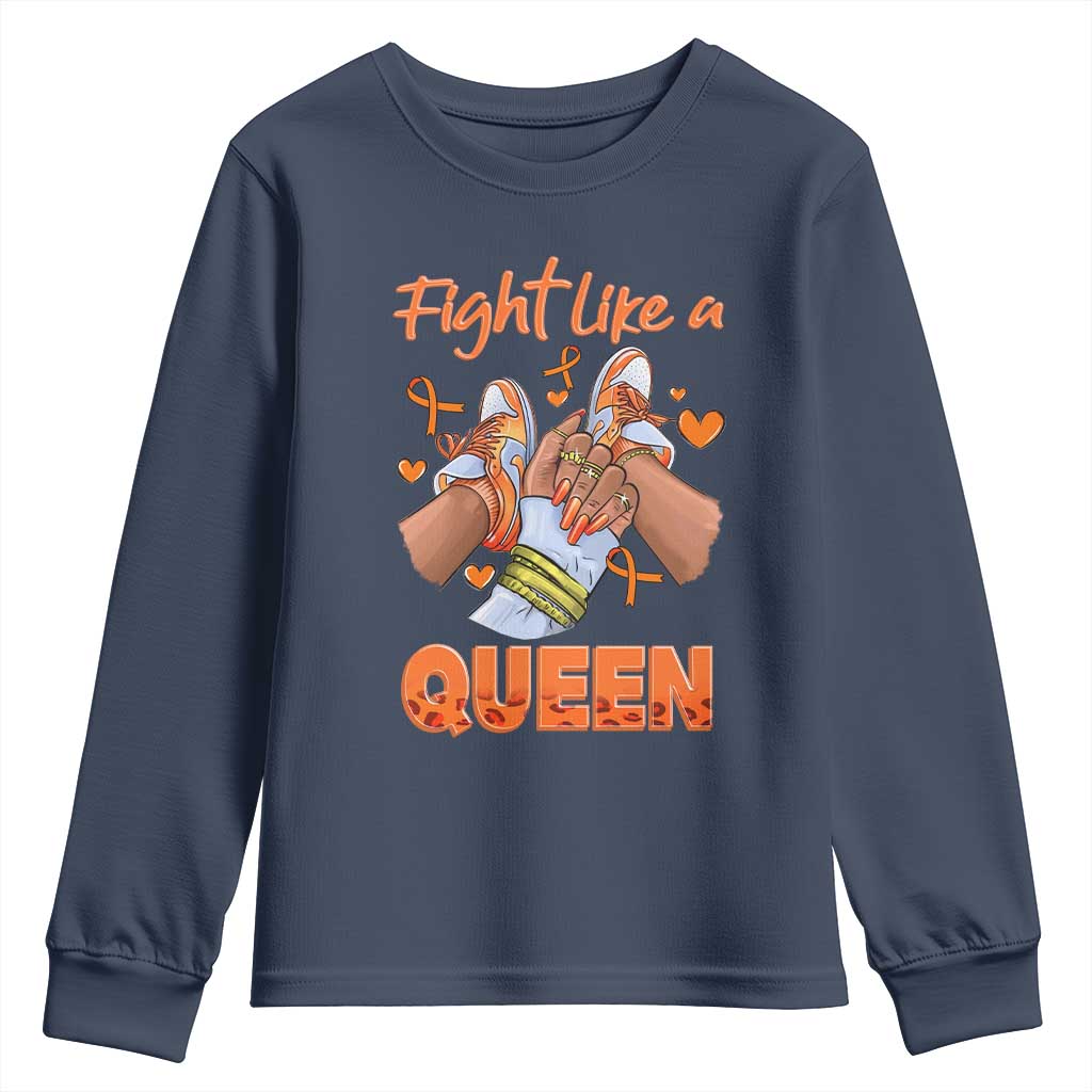 Multiple Sclerosis Awareness Youth Sweatshirt Orange Ribbon Fight MS Like A Queen TS10 Navy Print Your Wear