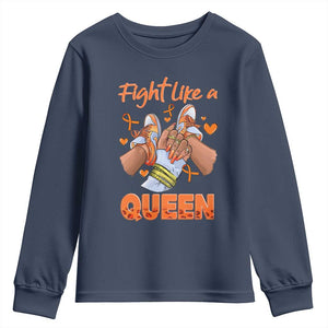 Multiple Sclerosis Awareness Youth Sweatshirt Orange Ribbon Fight MS Like A Queen TS10 Navy Print Your Wear