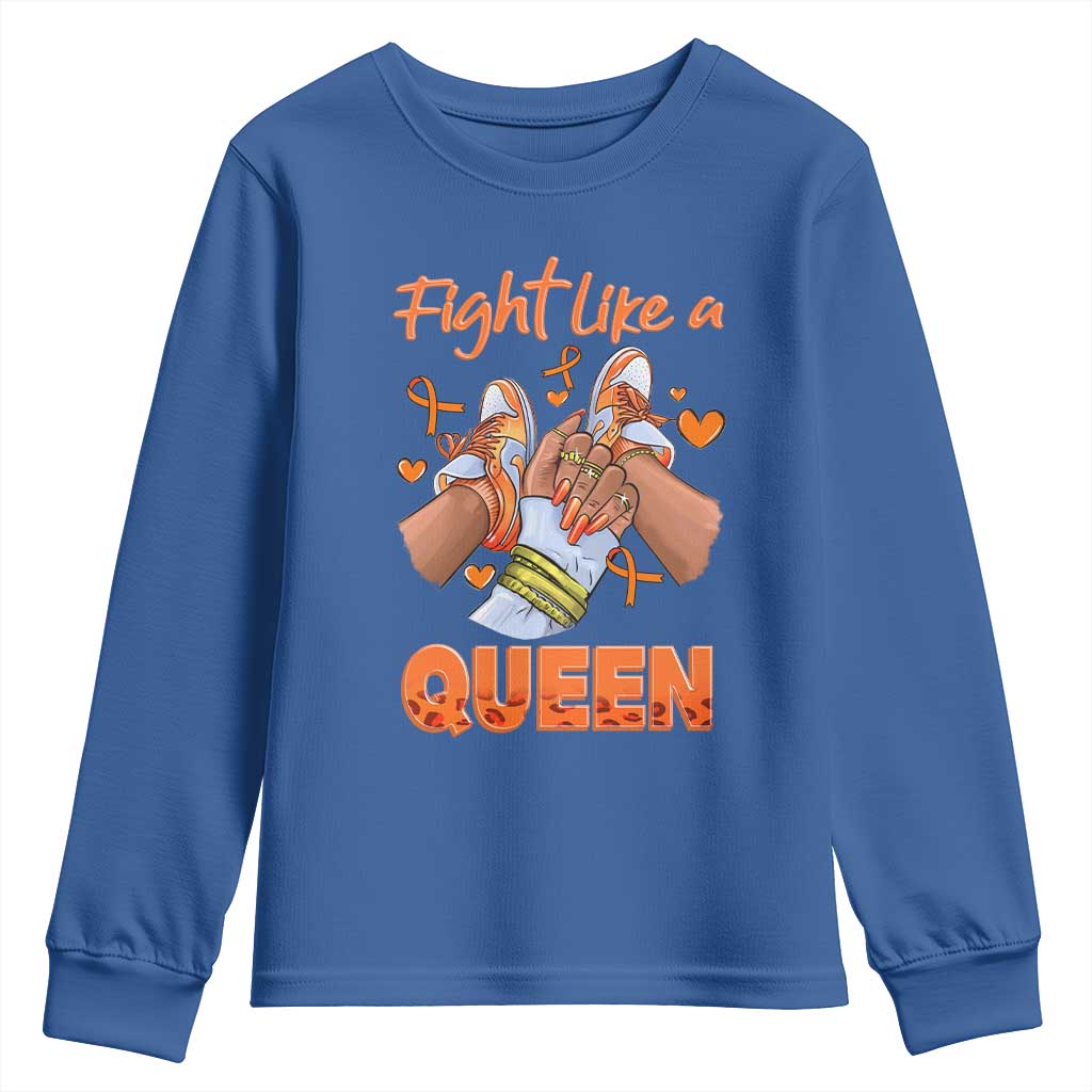 Multiple Sclerosis Awareness Youth Sweatshirt Orange Ribbon Fight MS Like A Queen TS10 Royal Blue Print Your Wear