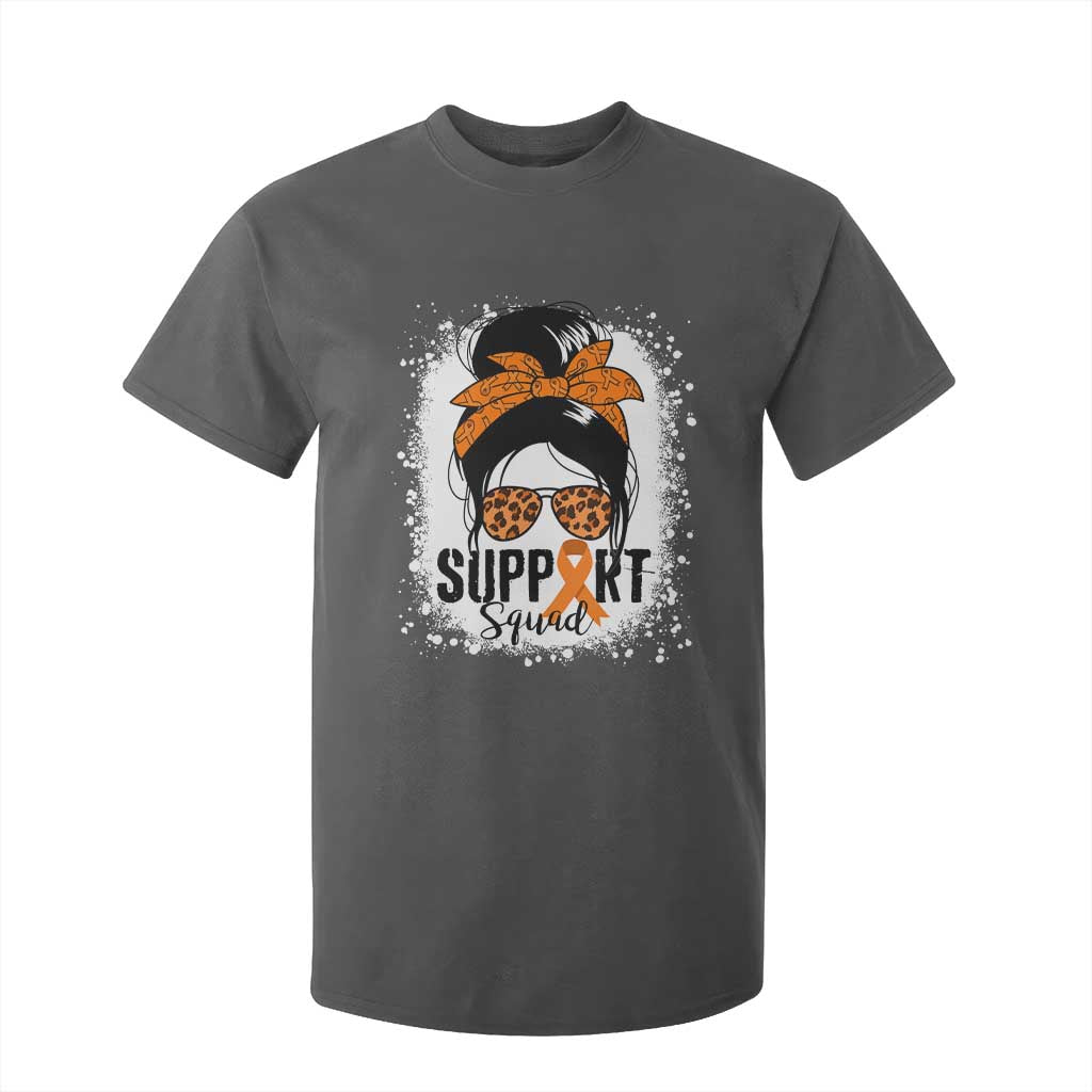Multiple Sclerosis Awareness T Shirt For Kid Orange Ribbon Support Squad Messy Bun TS10 Dark Heather Print Your Wear