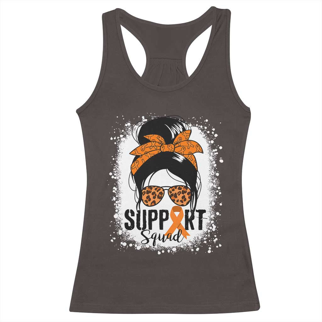 Multiple Sclerosis Awareness Racerback Tank Top Orange Ribbon Support Squad Messy Bun TS10 Dark Chocolate Print Your Wear