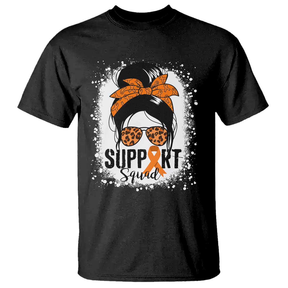 Multiple Sclerosis Awareness T Shirt Orange Ribbon Support Squad Messy Bun TS10 Black Print Your Wear