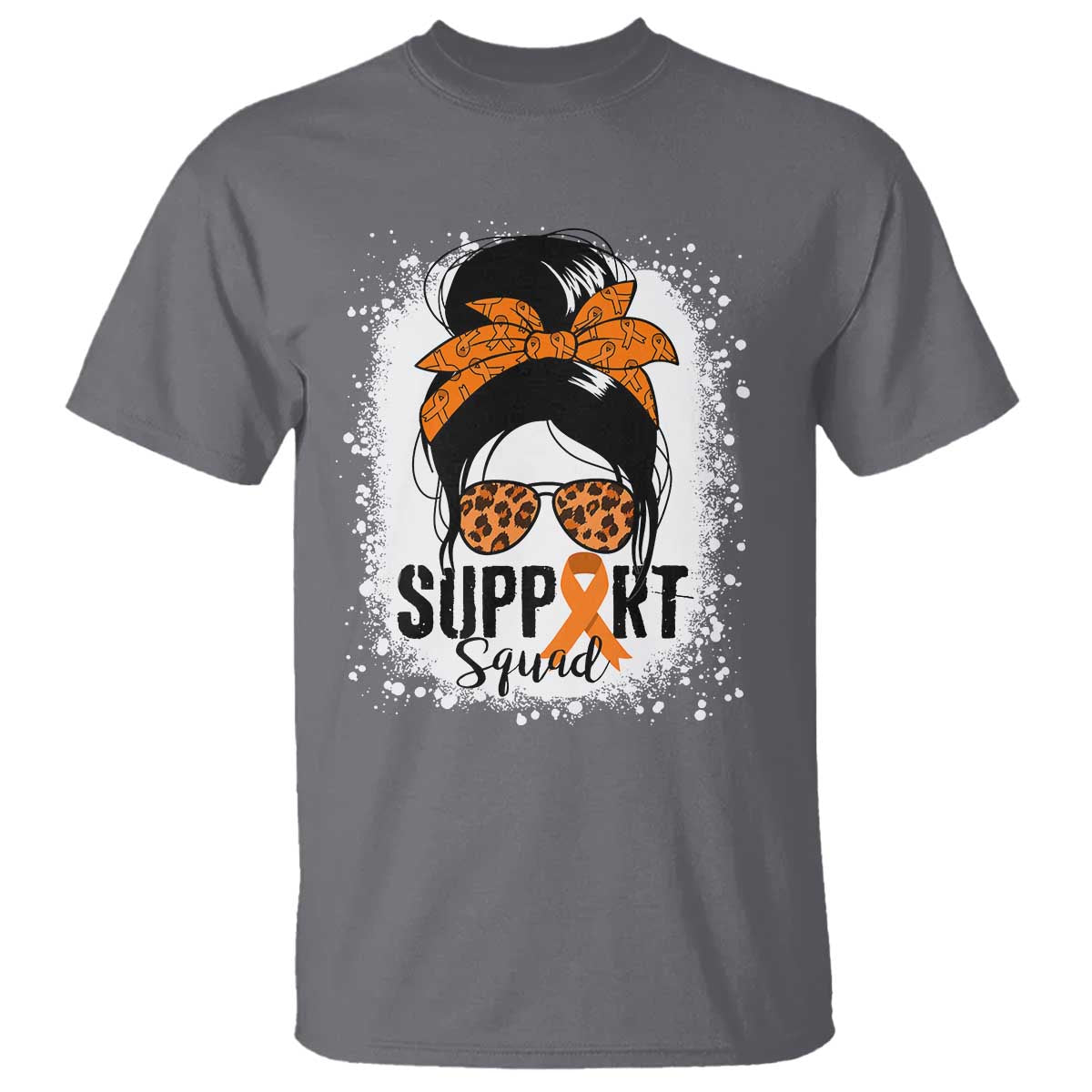 Multiple Sclerosis Awareness T Shirt Orange Ribbon Support Squad Messy Bun TS10 Charcoal Print Your Wear
