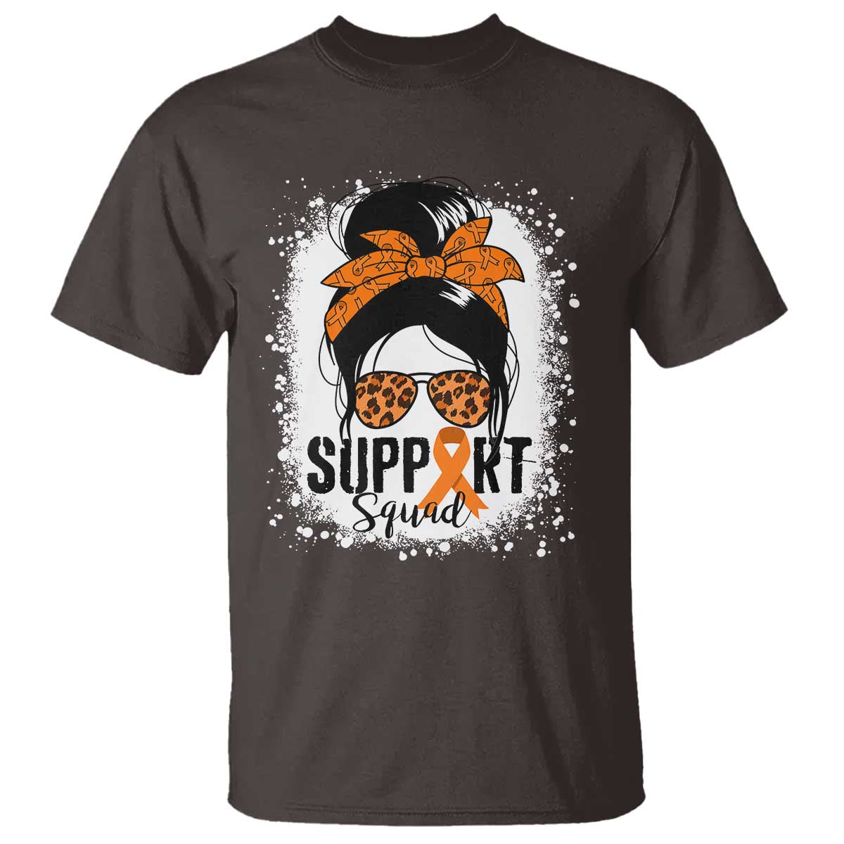 Multiple Sclerosis Awareness T Shirt Orange Ribbon Support Squad Messy Bun TS10 Dark Chocolate Print Your Wear