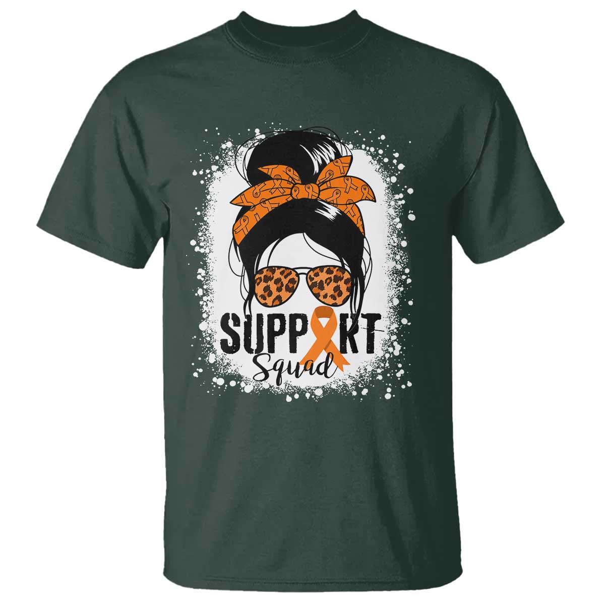 Multiple Sclerosis Awareness T Shirt Orange Ribbon Support Squad Messy Bun TS10 Dark Forest Green Print Your Wear