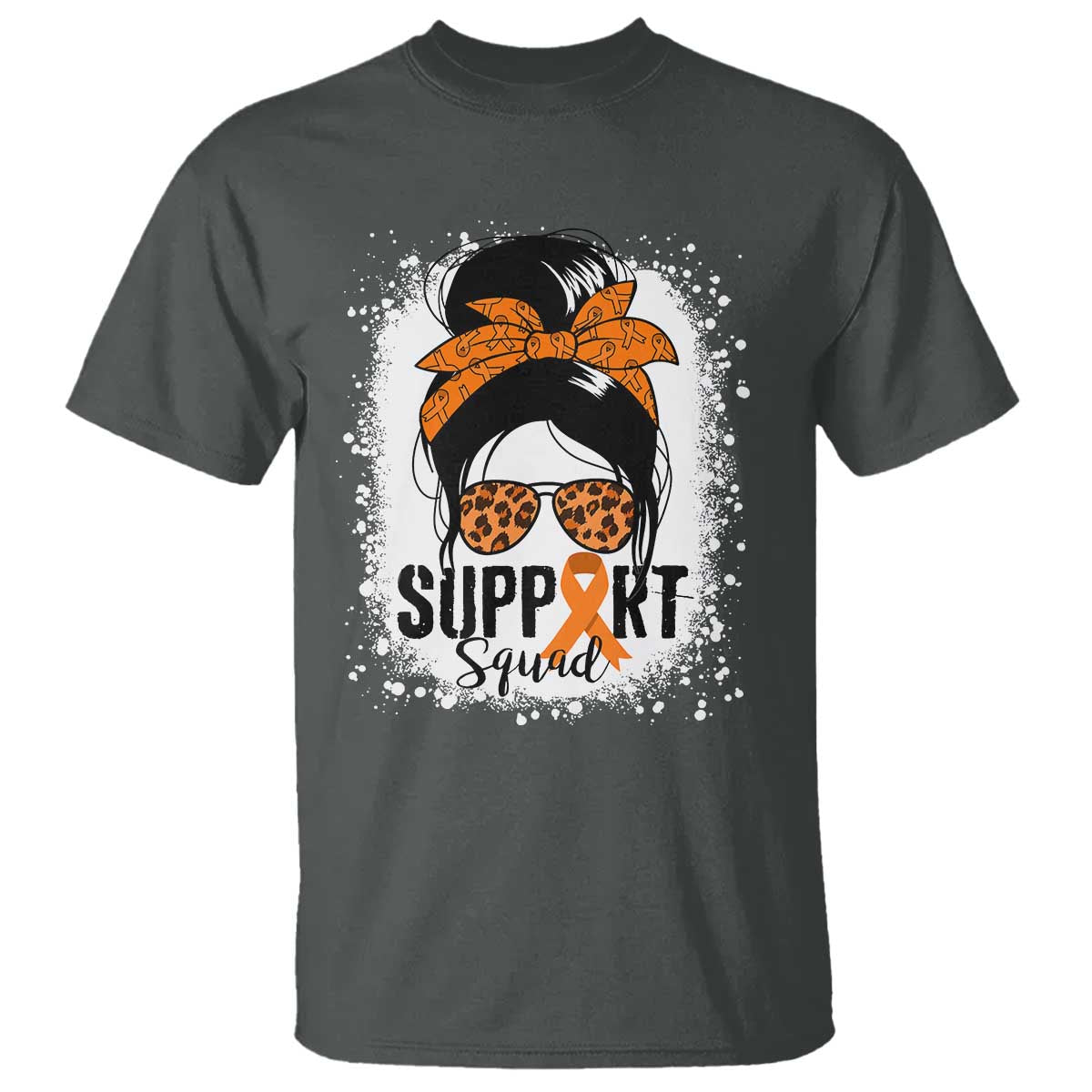 Multiple Sclerosis Awareness T Shirt Orange Ribbon Support Squad Messy Bun TS10 Dark Heather Print Your Wear