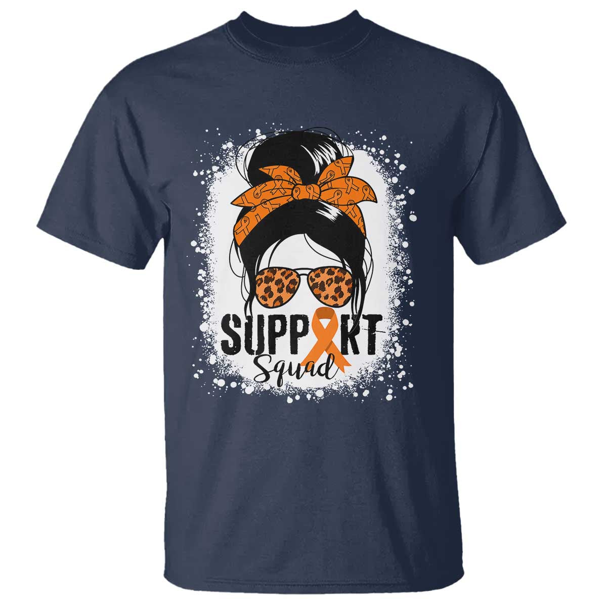 Multiple Sclerosis Awareness T Shirt Orange Ribbon Support Squad Messy Bun TS10 Navy Print Your Wear