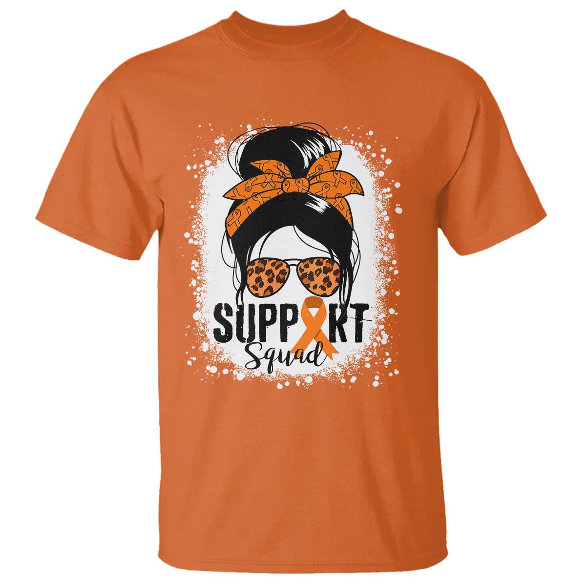 Multiple Sclerosis Awareness T Shirt Orange Ribbon Support Squad Messy Bun TS10 Orange Print Your Wear