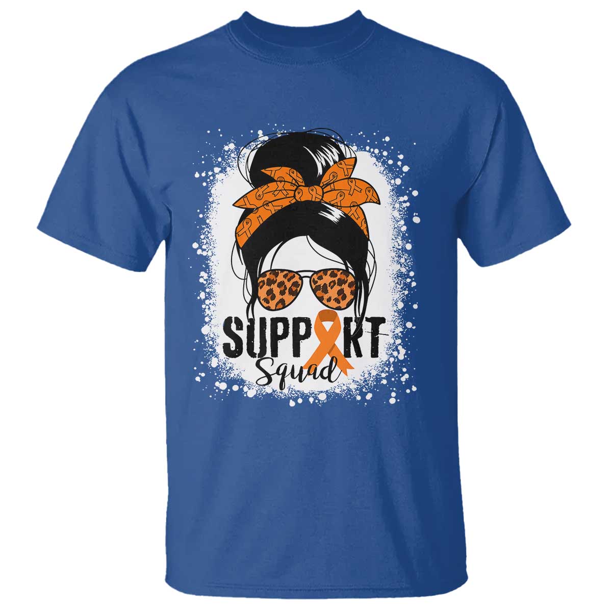 Multiple Sclerosis Awareness T Shirt Orange Ribbon Support Squad Messy Bun TS10 Royal Blue Print Your Wear