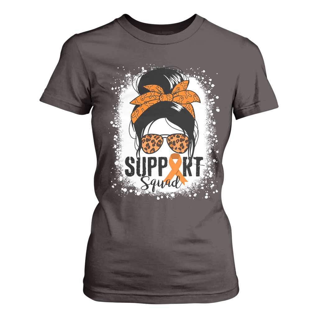 Multiple Sclerosis Awareness T Shirt For Women Orange Ribbon Support Squad Messy Bun TS10 Dark Chocolate Print Your Wear