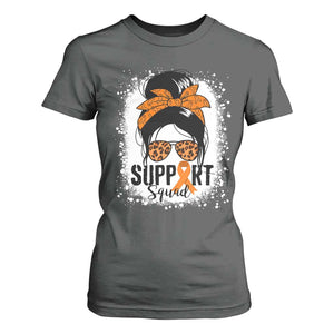 Multiple Sclerosis Awareness T Shirt For Women Orange Ribbon Support Squad Messy Bun TS10 Dark Heather Print Your Wear
