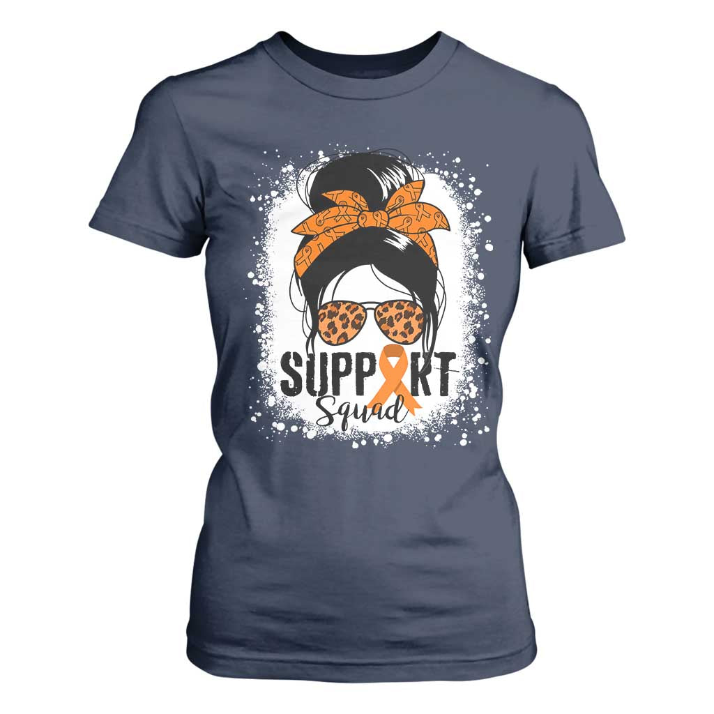 Multiple Sclerosis Awareness T Shirt For Women Orange Ribbon Support Squad Messy Bun TS10 Navy Print Your Wear