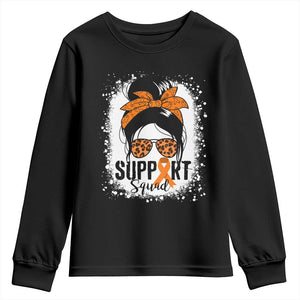 Multiple Sclerosis Awareness Youth Sweatshirt Orange Ribbon Support Squad Messy Bun TS10 Black Print Your Wear