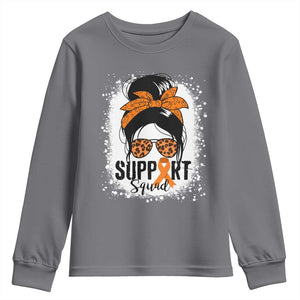 Multiple Sclerosis Awareness Youth Sweatshirt Orange Ribbon Support Squad Messy Bun TS10 Charcoal Print Your Wear