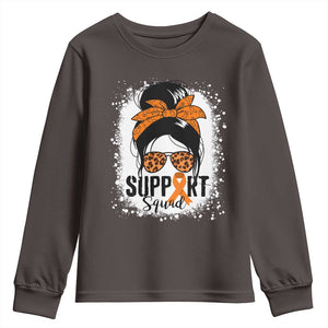 Multiple Sclerosis Awareness Youth Sweatshirt Orange Ribbon Support Squad Messy Bun TS10 Dark Chocolate Print Your Wear