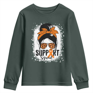 Multiple Sclerosis Awareness Youth Sweatshirt Orange Ribbon Support Squad Messy Bun TS10 Dark Forest Green Print Your Wear