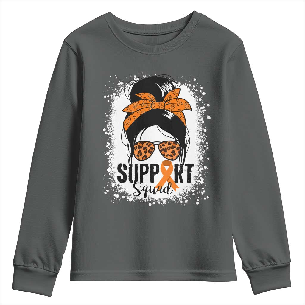 Multiple Sclerosis Awareness Youth Sweatshirt Orange Ribbon Support Squad Messy Bun TS10 Dark Heather Print Your Wear