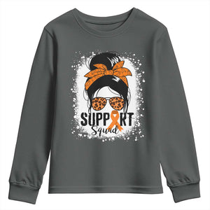 Multiple Sclerosis Awareness Youth Sweatshirt Orange Ribbon Support Squad Messy Bun TS10 Dark Heather Print Your Wear
