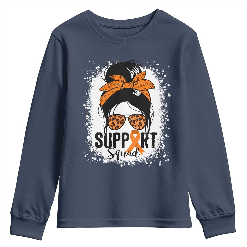 Multiple Sclerosis Awareness Youth Sweatshirt Orange Ribbon Support Squad Messy Bun TS10 Navy Print Your Wear