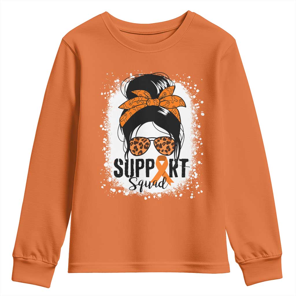 Multiple Sclerosis Awareness Youth Sweatshirt Orange Ribbon Support Squad Messy Bun TS10 Orange Print Your Wear