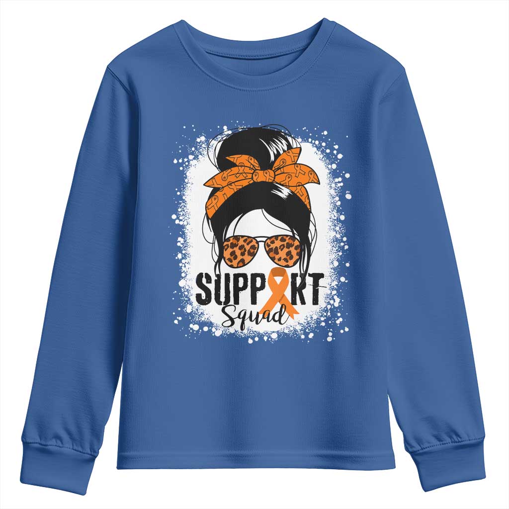 Multiple Sclerosis Awareness Youth Sweatshirt Orange Ribbon Support Squad Messy Bun TS10 Royal Blue Print Your Wear