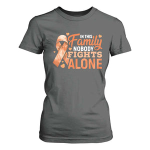 Multiple Sclerosis Awareness T Shirt For Women Orange Ribbon In This Family Nobody Fights Alone TS10 Dark Heather Print Your Wear