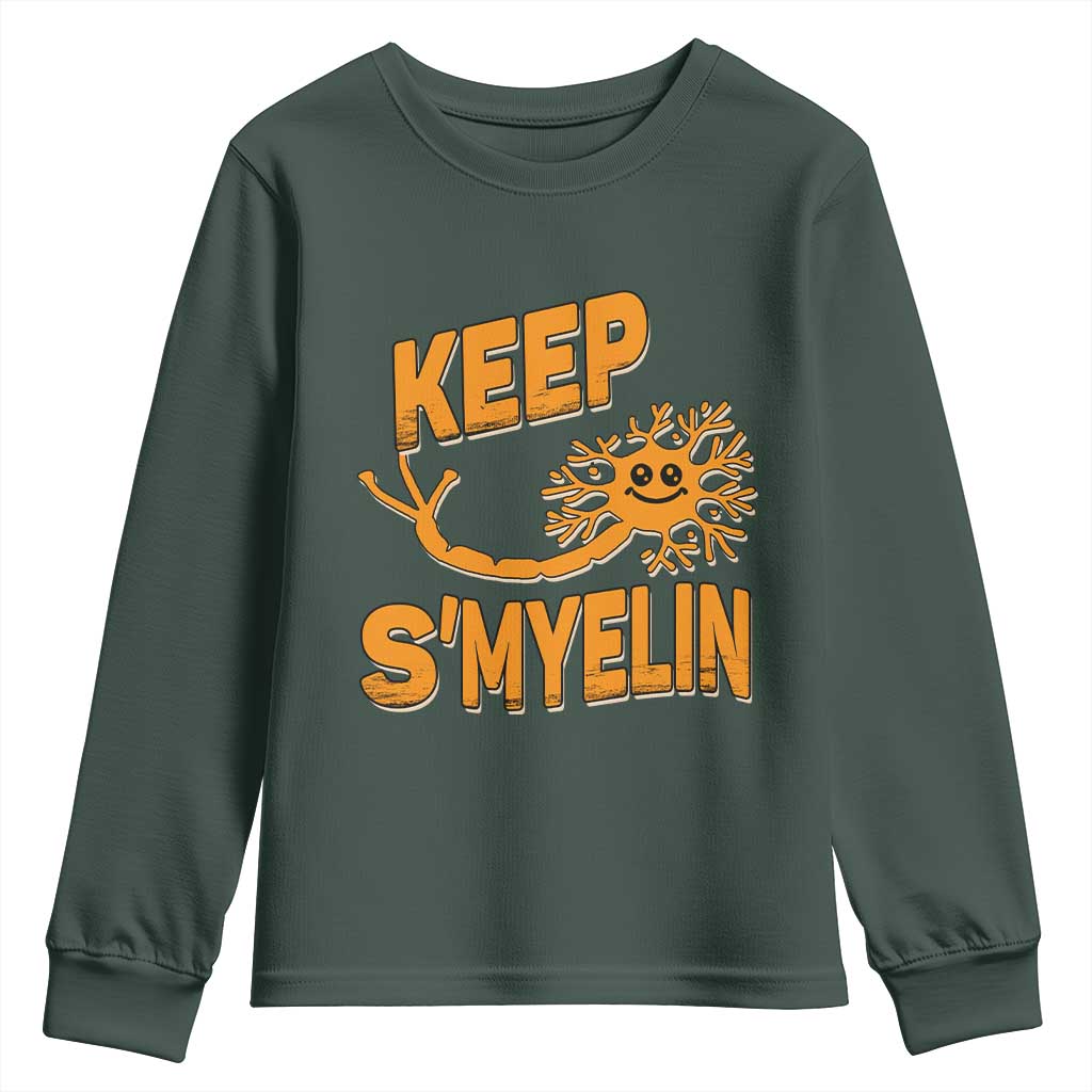 Multiple Sclerosis Awareness Youth Sweatshirt Orange Ribbon Keep S'Myelin MS Warrior TS10 Dark Forest Green Print Your Wear