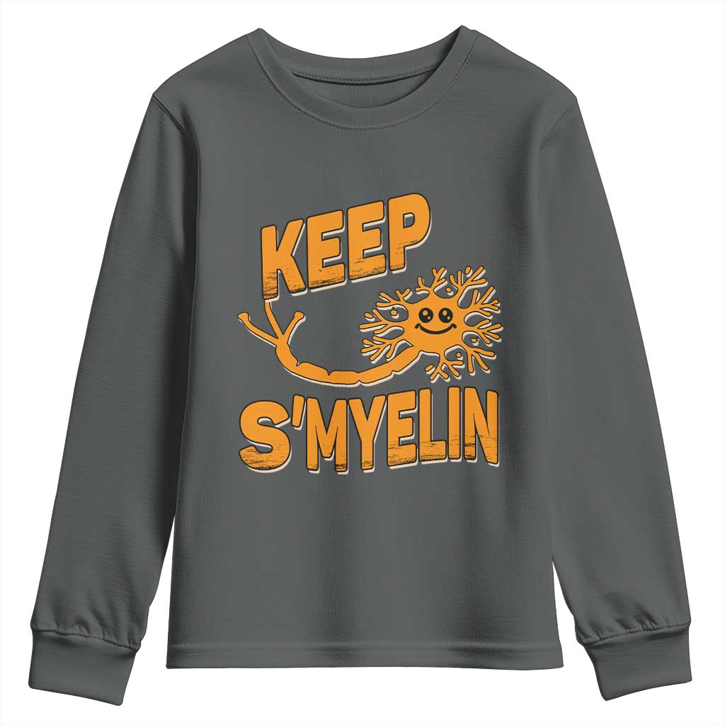 Multiple Sclerosis Awareness Youth Sweatshirt Orange Ribbon Keep S'Myelin MS Warrior TS10 Dark Heather Print Your Wear