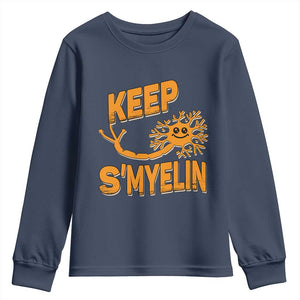 Multiple Sclerosis Awareness Youth Sweatshirt Orange Ribbon Keep S'Myelin MS Warrior TS10 Navy Print Your Wear