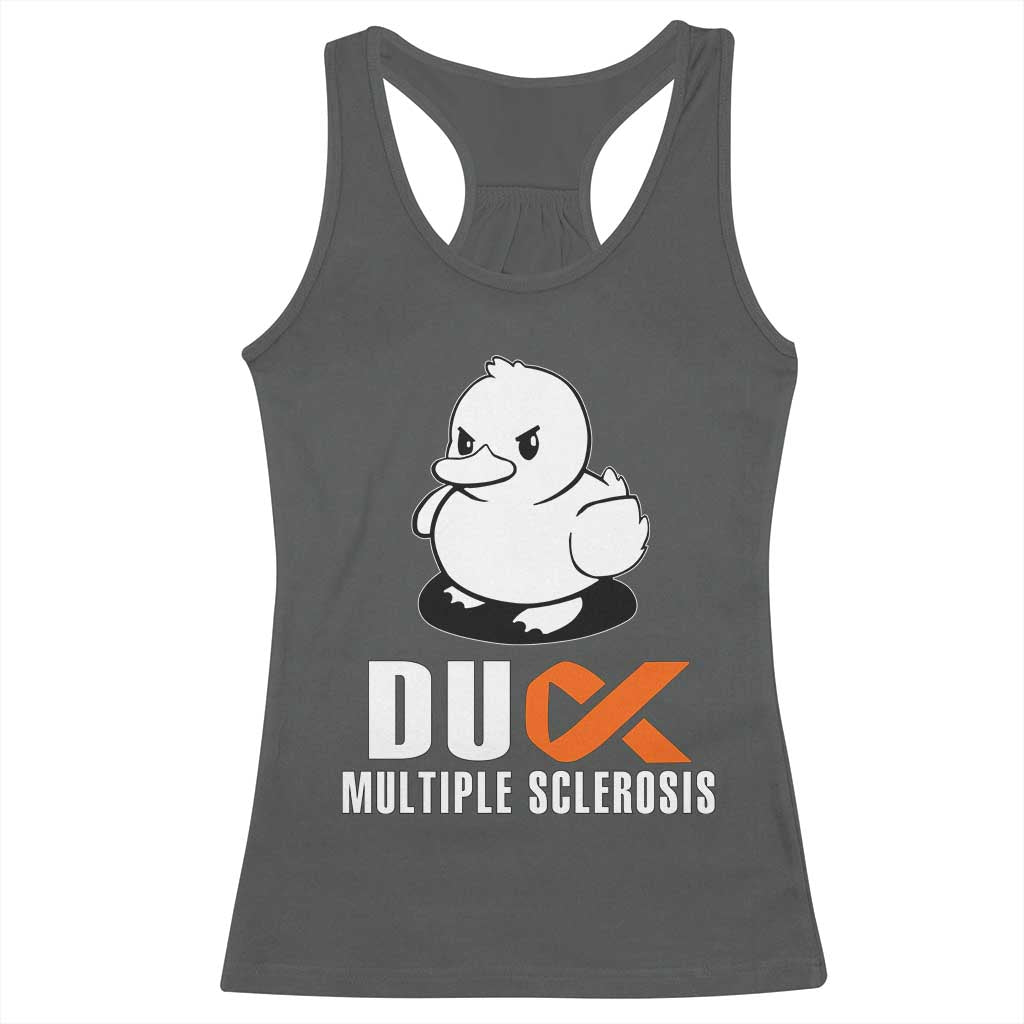 Duck Multiple Sclerosis Awareness Racerback Tank Top Orange Ribbon MS Support Squad TS10 Dark Heather Print Your Wear
