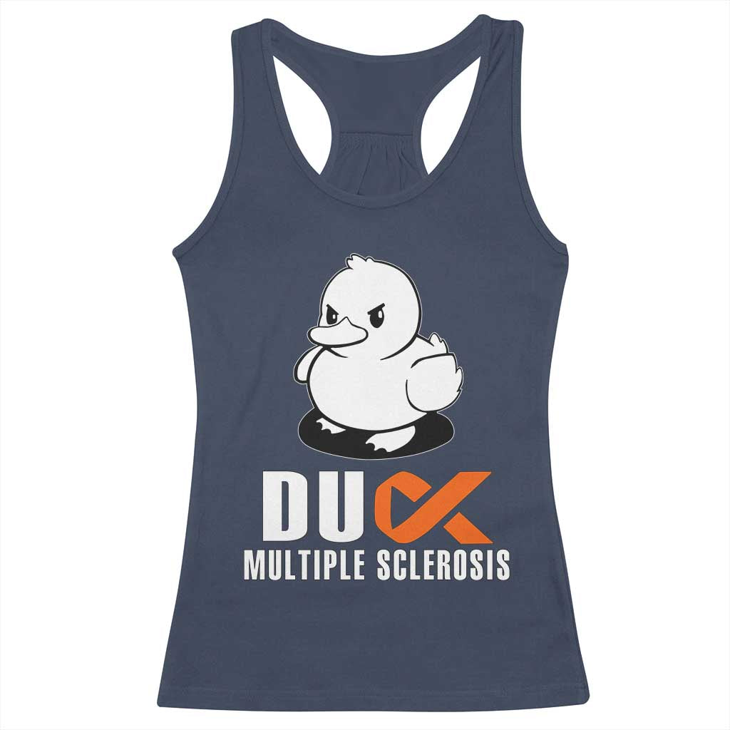 Duck Multiple Sclerosis Awareness Racerback Tank Top Orange Ribbon MS Support Squad TS10 Navy Print Your Wear