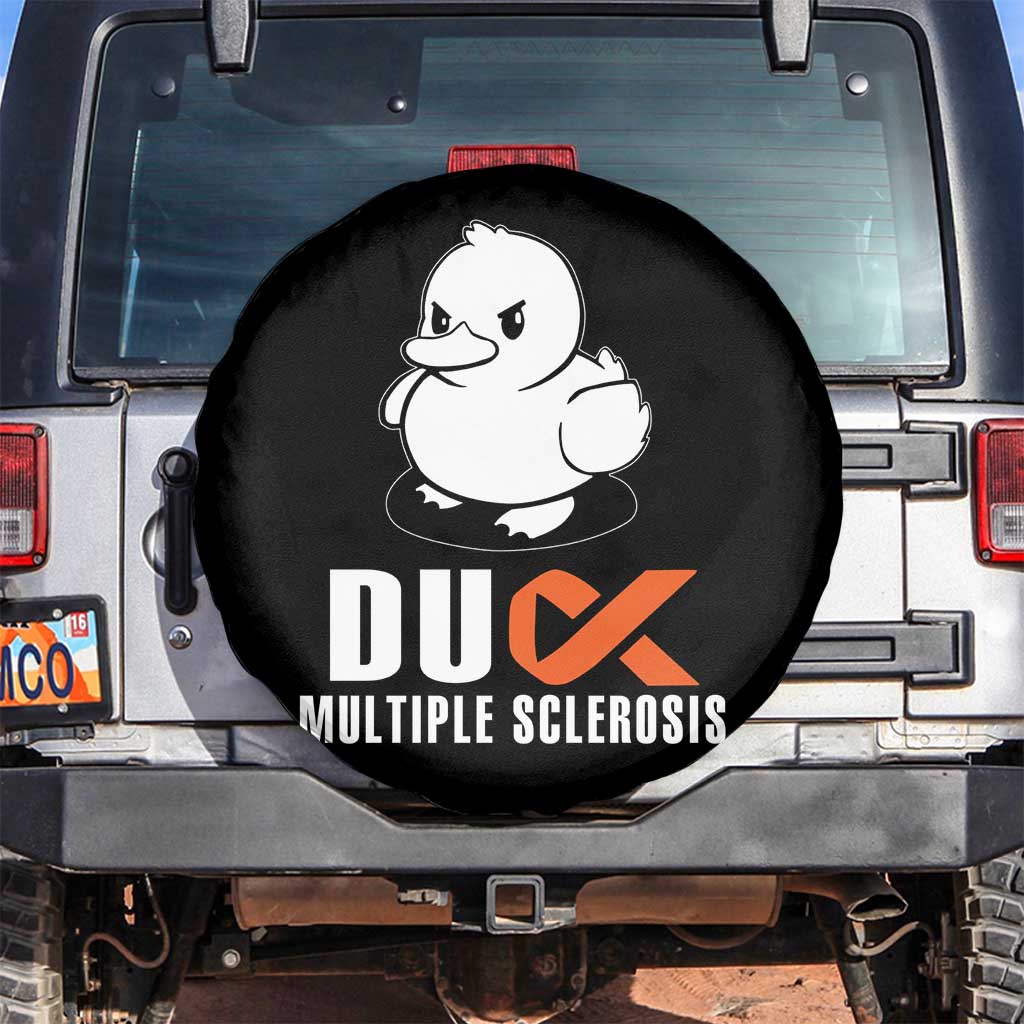 Duck Multiple Sclerosis Awareness Spare Tire Cover Orange Ribbon MS Support Squad TS10 No hole Black Print Your Wear