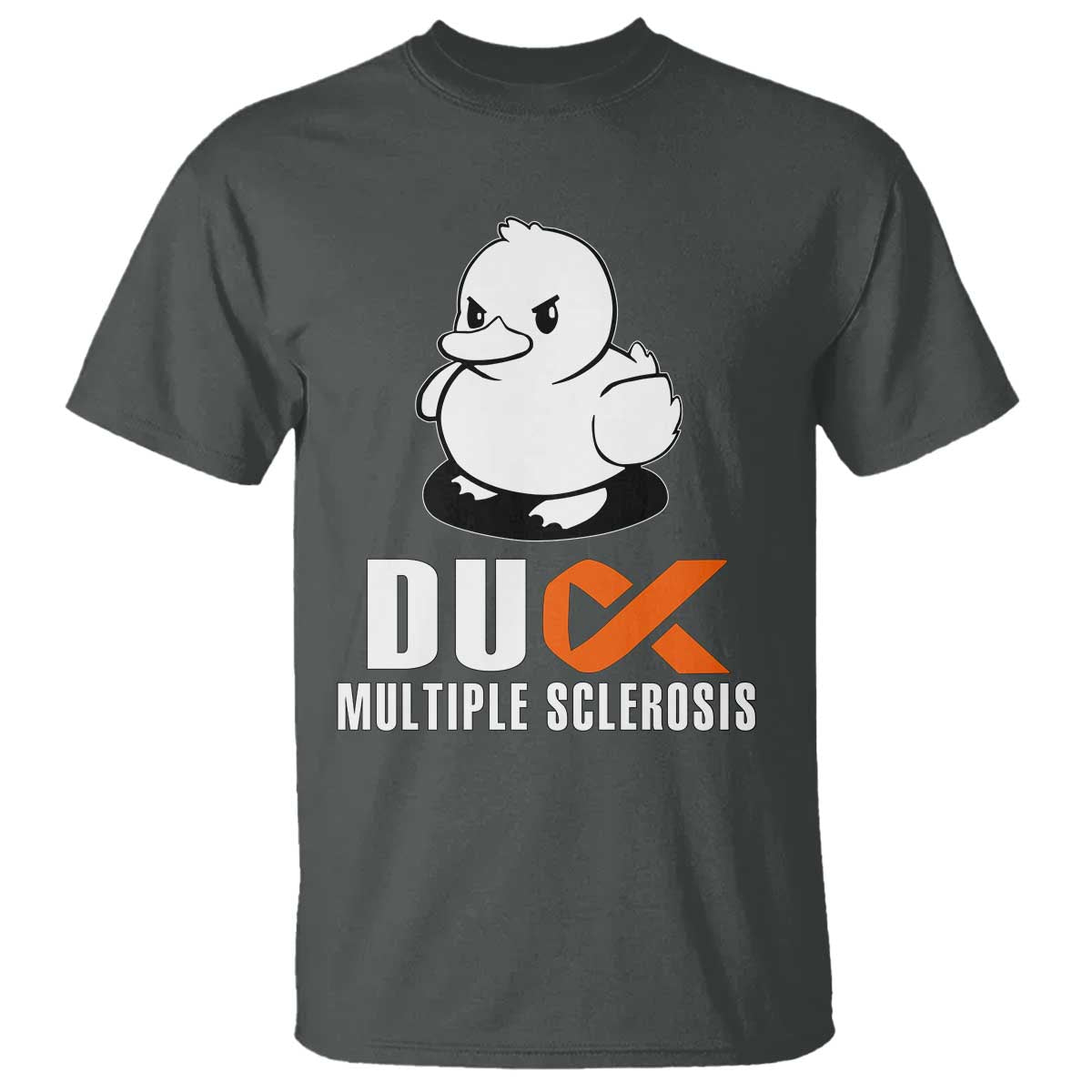 Duck Multiple Sclerosis Awareness T Shirt Orange Ribbon MS Support Squad TS10 Dark Heather Print Your Wear