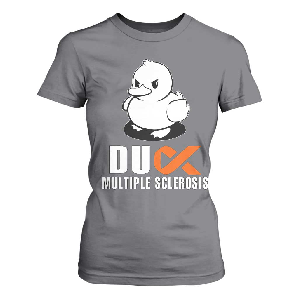 Duck Multiple Sclerosis Awareness T Shirt For Women Orange Ribbon MS Support Squad TS10 Charcoal Print Your Wear