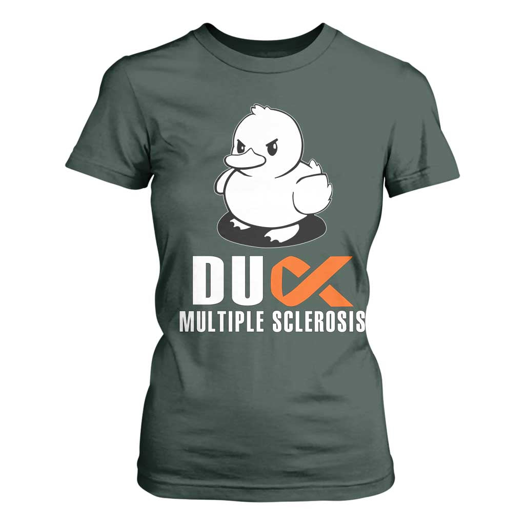 Duck Multiple Sclerosis Awareness T Shirt For Women Orange Ribbon MS Support Squad TS10 Dark Forest Green Print Your Wear