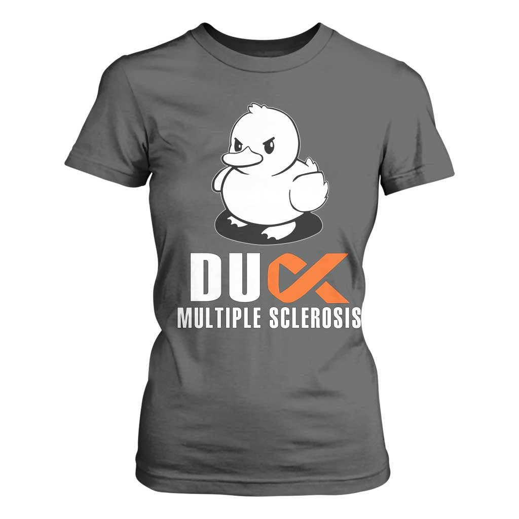 Duck Multiple Sclerosis Awareness T Shirt For Women Orange Ribbon MS Support Squad TS10 Dark Heather Print Your Wear