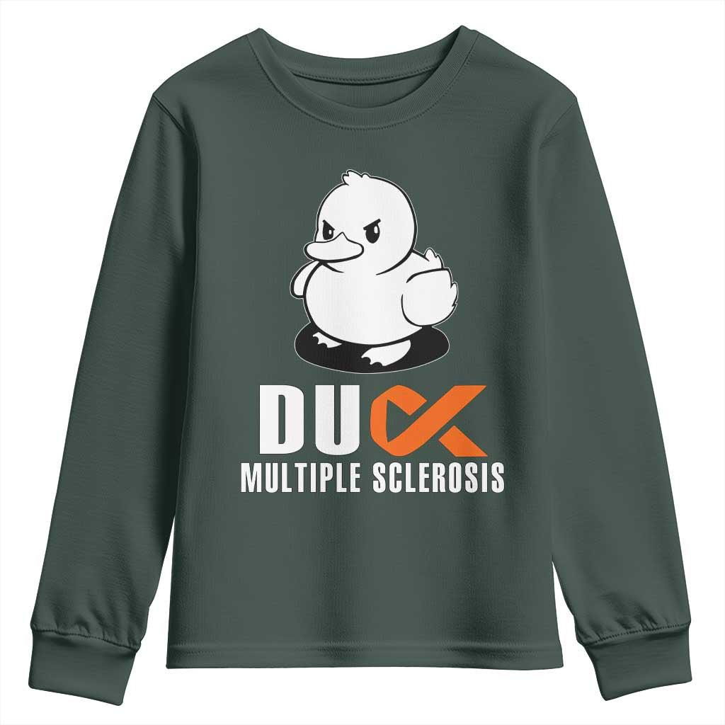 Duck Multiple Sclerosis Awareness Youth Sweatshirt Orange Ribbon MS Support Squad TS10 Dark Forest Green Print Your Wear