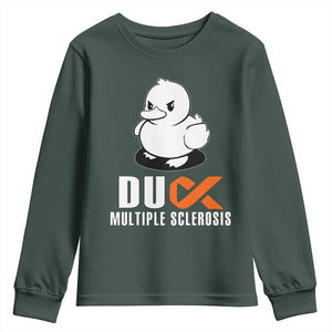 Duck Multiple Sclerosis Awareness Youth Sweatshirt Orange Ribbon MS Support Squad TS10 Dark Forest Green Print Your Wear