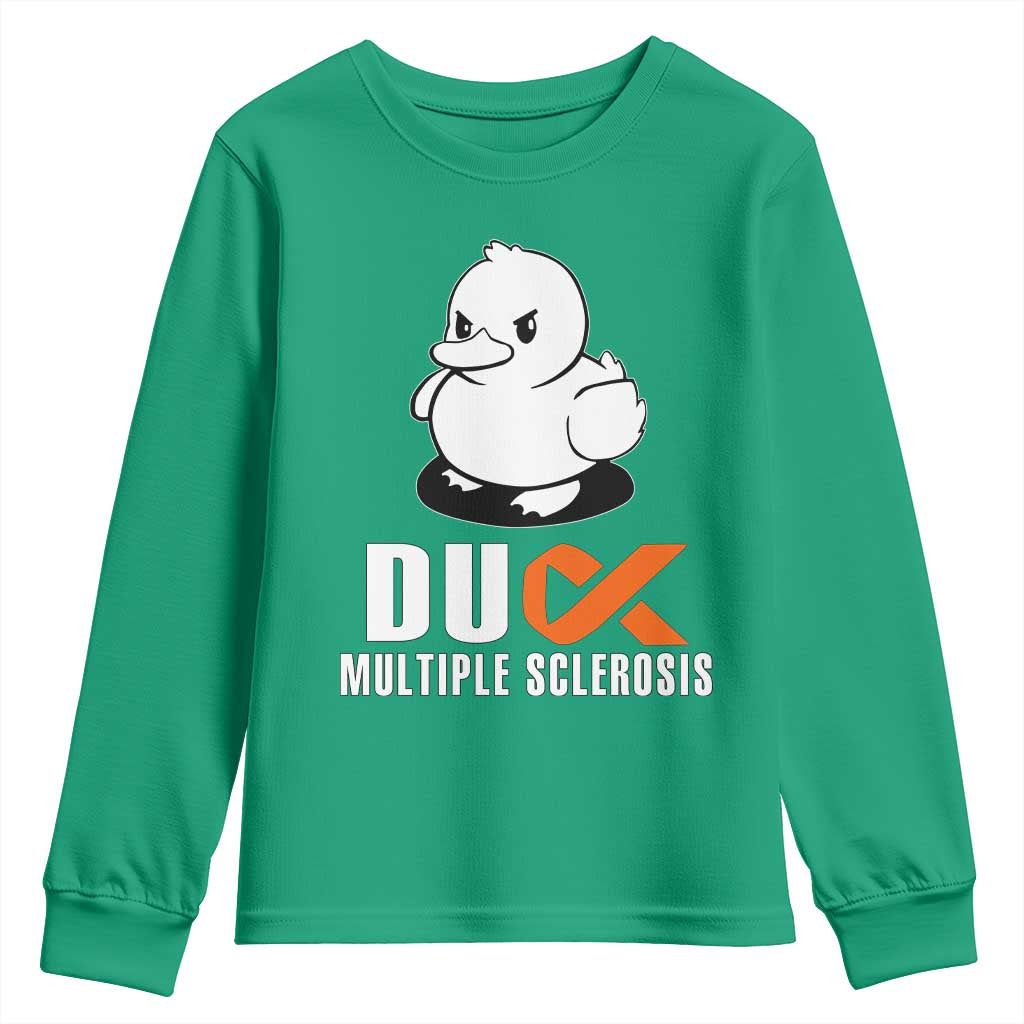 Duck Multiple Sclerosis Awareness Youth Sweatshirt Orange Ribbon MS Support Squad TS10 Irish Green Print Your Wear