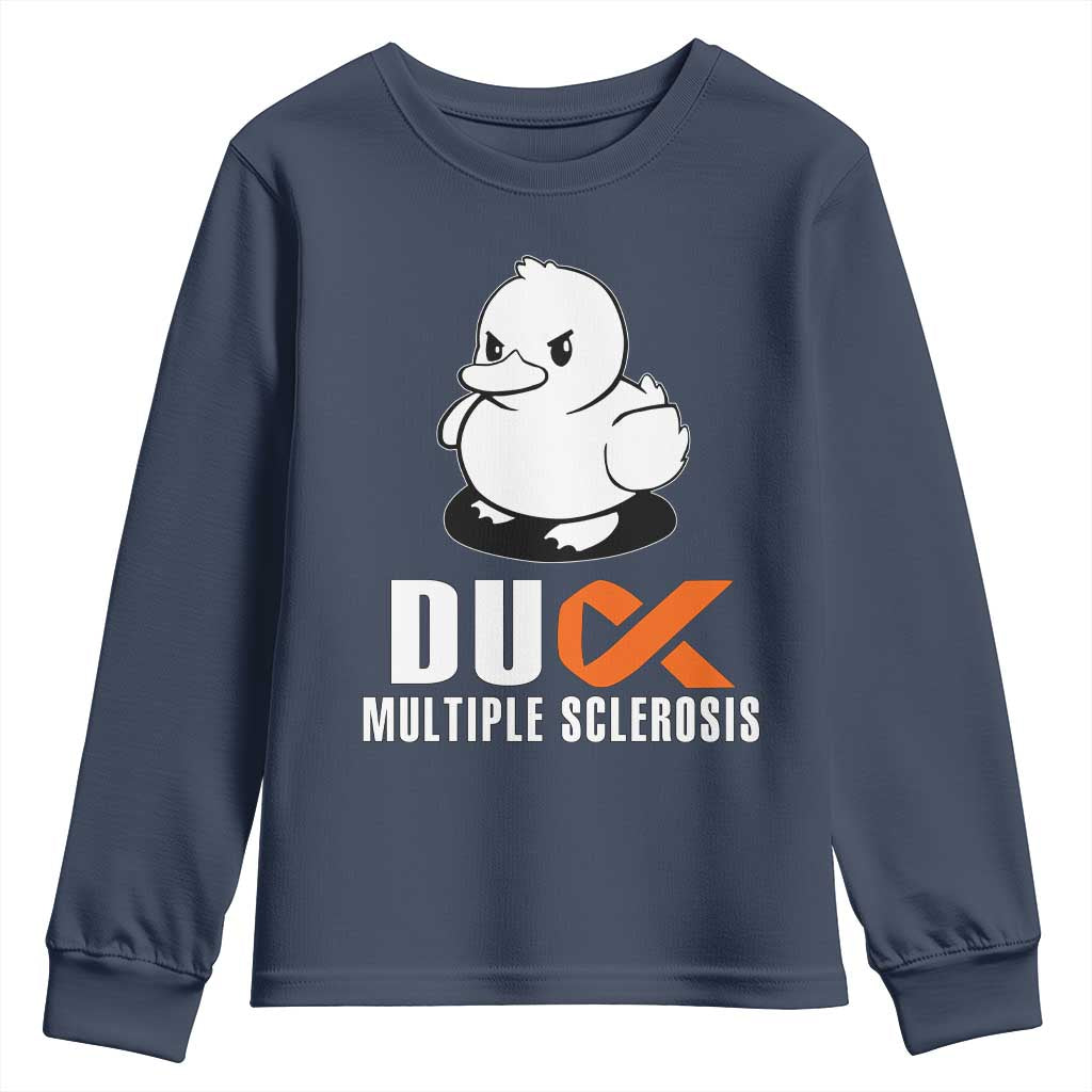 Duck Multiple Sclerosis Awareness Youth Sweatshirt Orange Ribbon MS Support Squad TS10 Navy Print Your Wear
