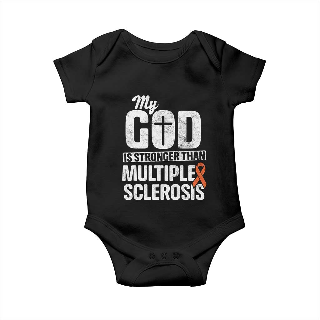 God Stronger Multiple Sclerosis Awareness Baby Onesie Orange Ribbon MS Support Squad TS10 Black Print Your Wear