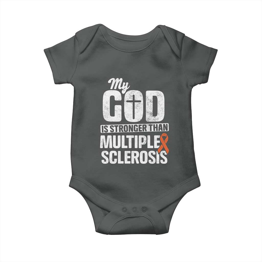 God Stronger Multiple Sclerosis Awareness Baby Onesie Orange Ribbon MS Support Squad TS10 Dark Heather Print Your Wear
