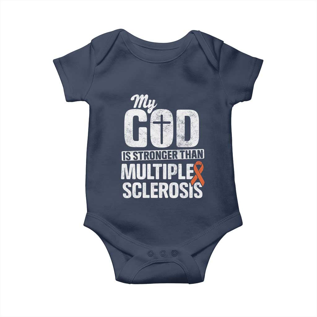 God Stronger Multiple Sclerosis Awareness Baby Onesie Orange Ribbon MS Support Squad TS10 Navy Print Your Wear