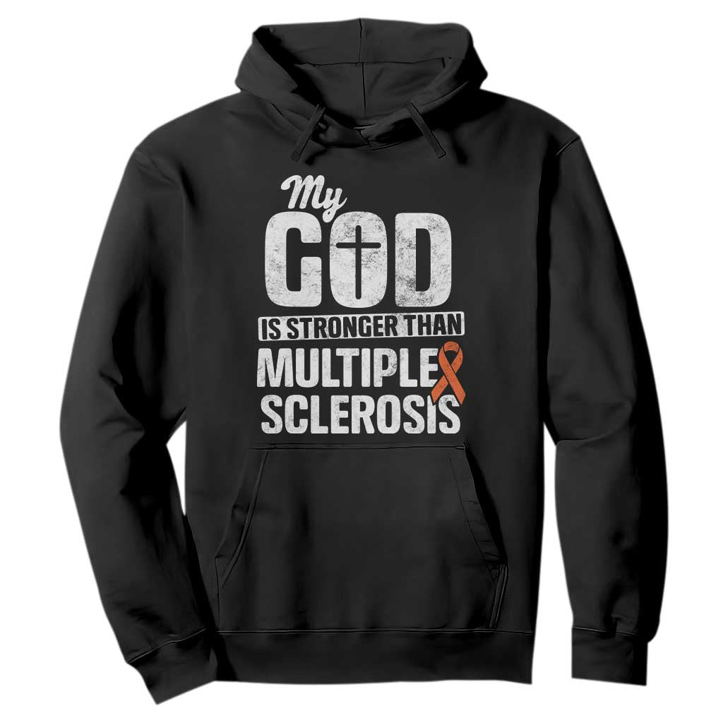 God Stronger Multiple Sclerosis Awareness Hoodie Orange Ribbon MS Support Squad TS10 Black Print Your Wear