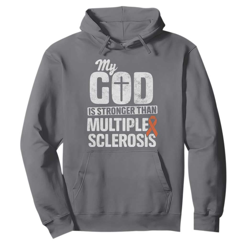 God Stronger Multiple Sclerosis Awareness Hoodie Orange Ribbon MS Support Squad TS10 Charcoal Print Your Wear